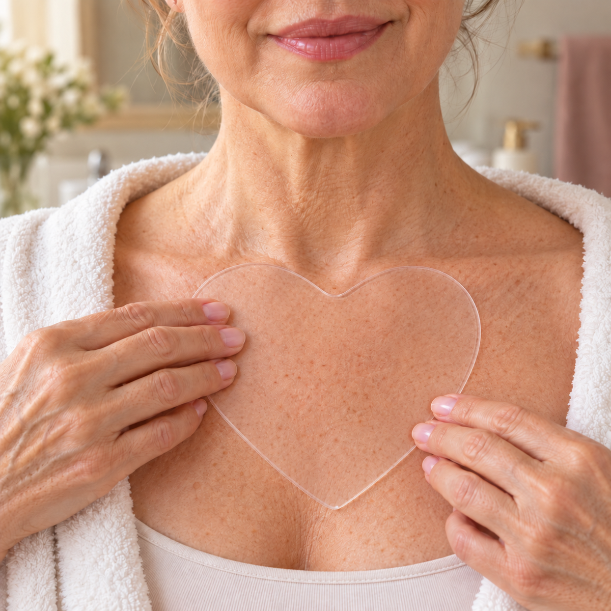 Applying the heart-shaped shield across the central chest